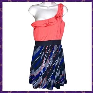 Speechless 90s Multicolor One Shoulder Ruffle Graphic Print Midi Dress Juniors M
